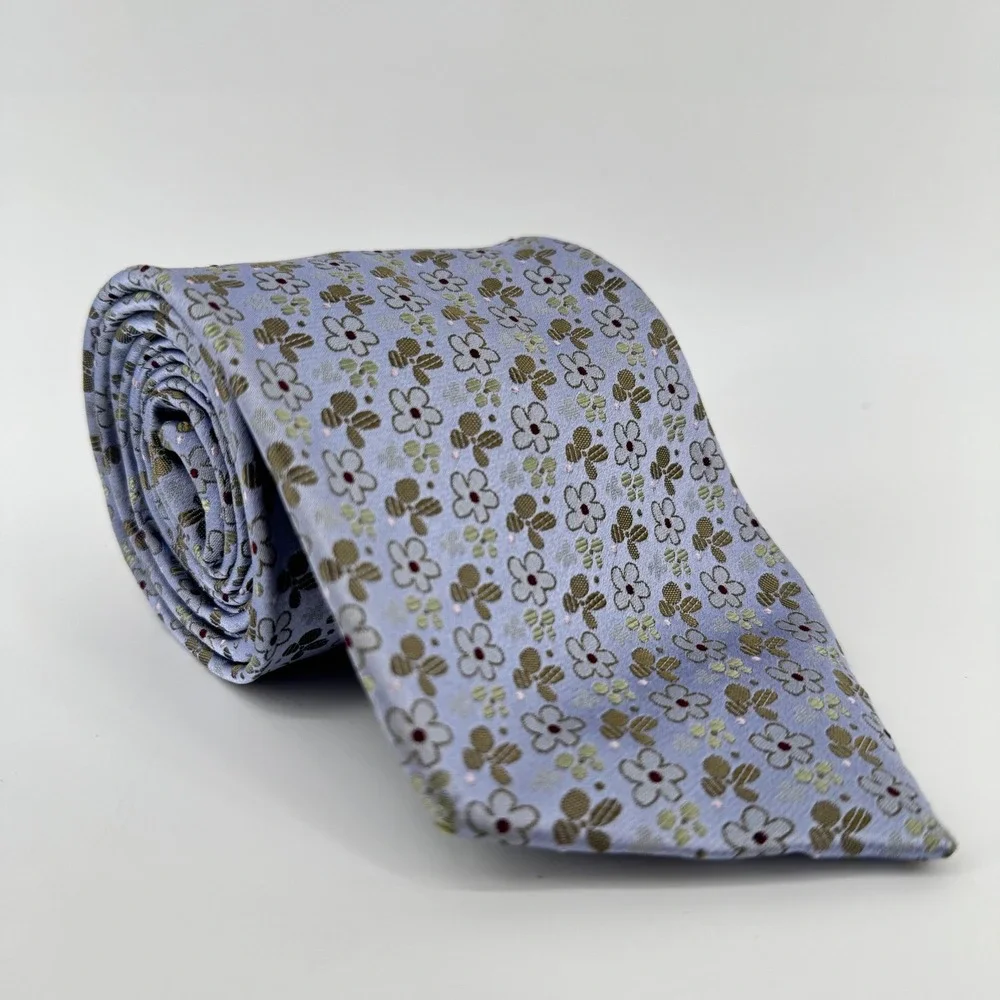 J. Garcia Mens Necktie Floral Blue Brown‎ Flower Pattern Classic Business Dress